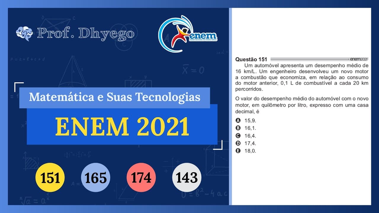 Thumbnail: Um automóvel apresenta um desempenho médio de 16 km/L. Um engenheiro desenvolveu um novo motor a com