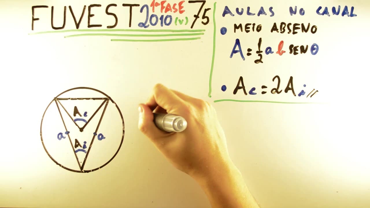 Thumbnail: FUVEST 2010 - Matemática 75 - Meio Abseno e Ângulos da Circunferência - 1ª fase Prova V - Aulas A+