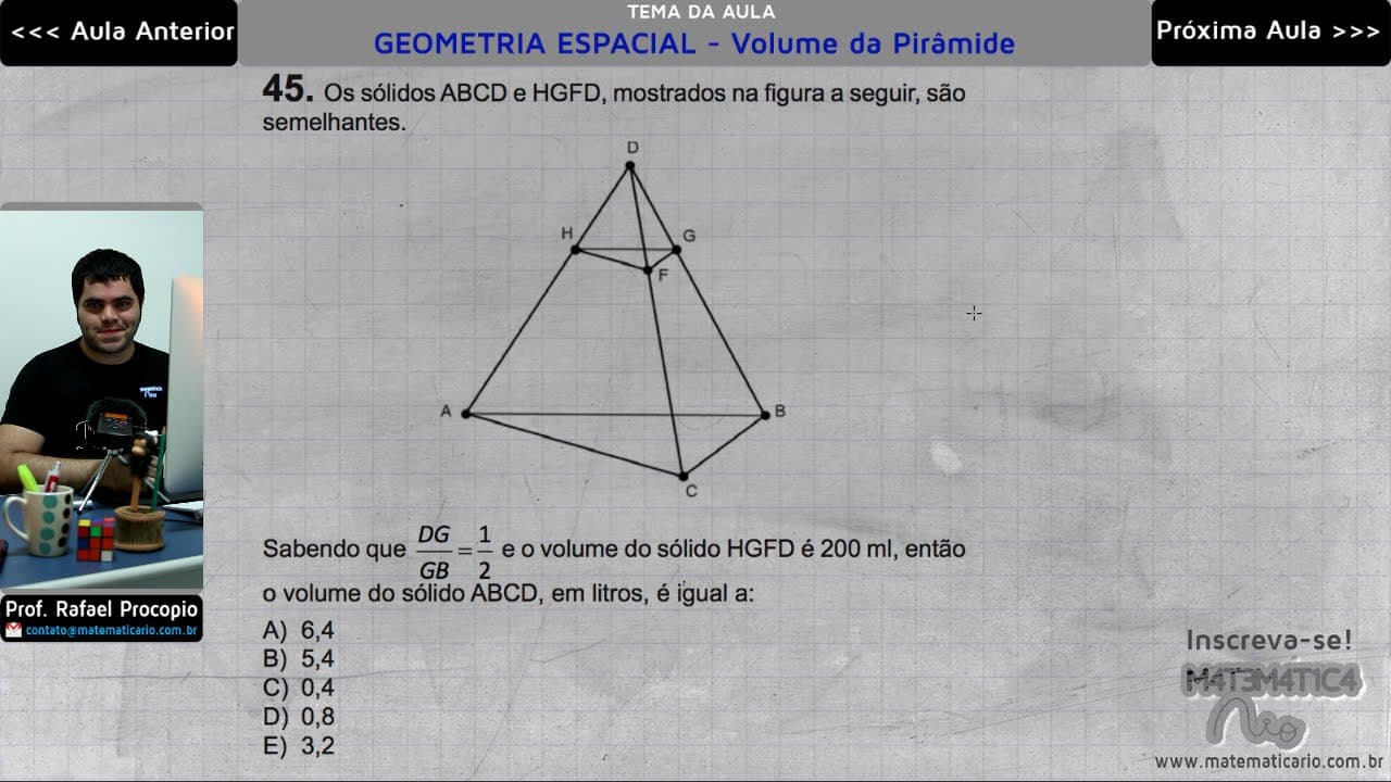 Thumbnail: GEOMETRIA ESPACIAL - Razão entre Volumes de Duas Pirâmides Semelhantes