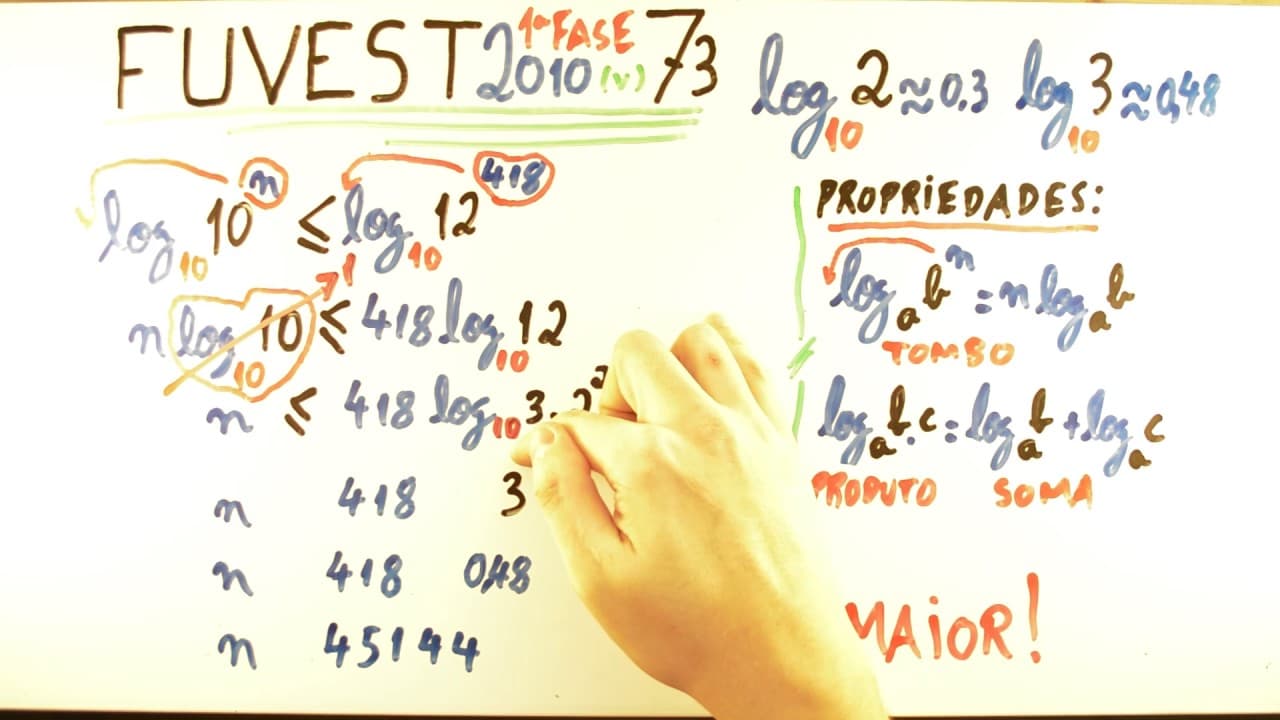 Thumbnail: FUVEST 2010 - Matemática 73 - Inequação Logarítmica - 1ª fase Prova V - Aulas A+ Resolve