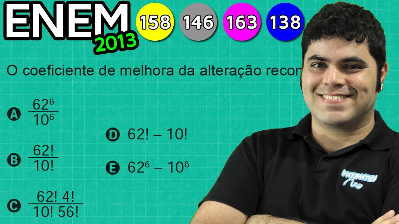 Thumbnail: ENEM 2013 Matemática #3 - Razão entre Números de Possibilidades Para uma Senha