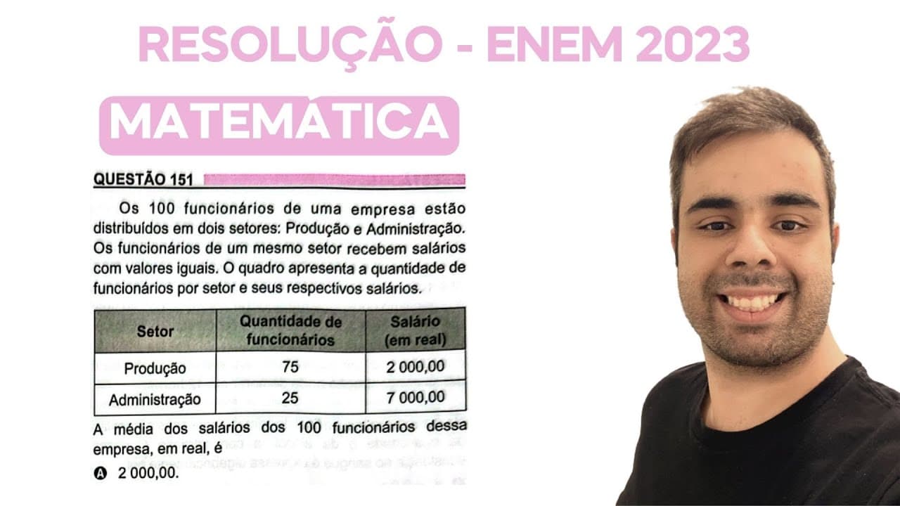 Thumbnail: ENEM 2023 - Os 100 funcionários de uma empresa estão distribuídos em dois setores: Produção e Admin