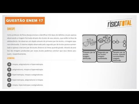 Thumbnail da aula: Lista 02 EXEMPLO 17 Miopia Hipermetropia e Astigmatismo