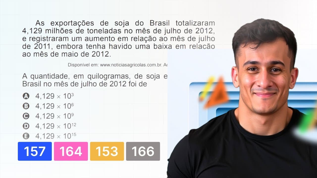 Thumbnail: ENEM 2015 — As exportações de soja do Brasil totalizaram 4,129 milhões de toneladas no mês de julho