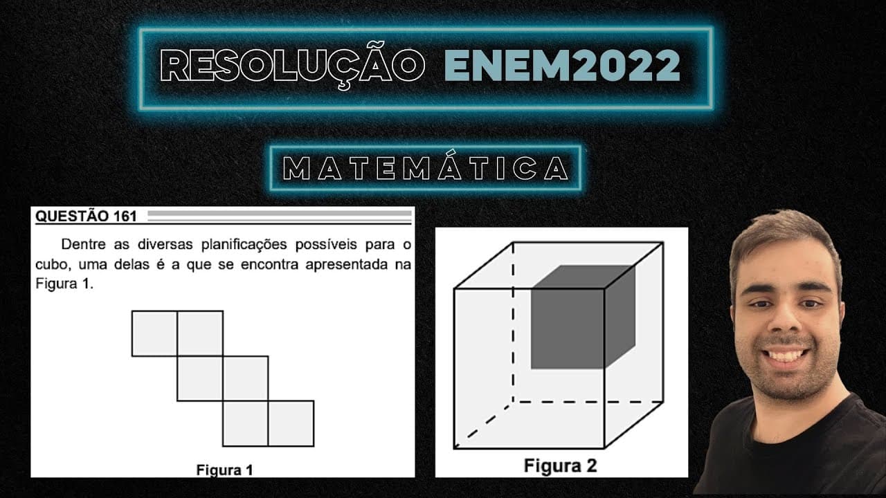 Thumbnail: ENEM 2022 Dentre as diversas planificações possíveis para o cubo uma delas é a que se encontra