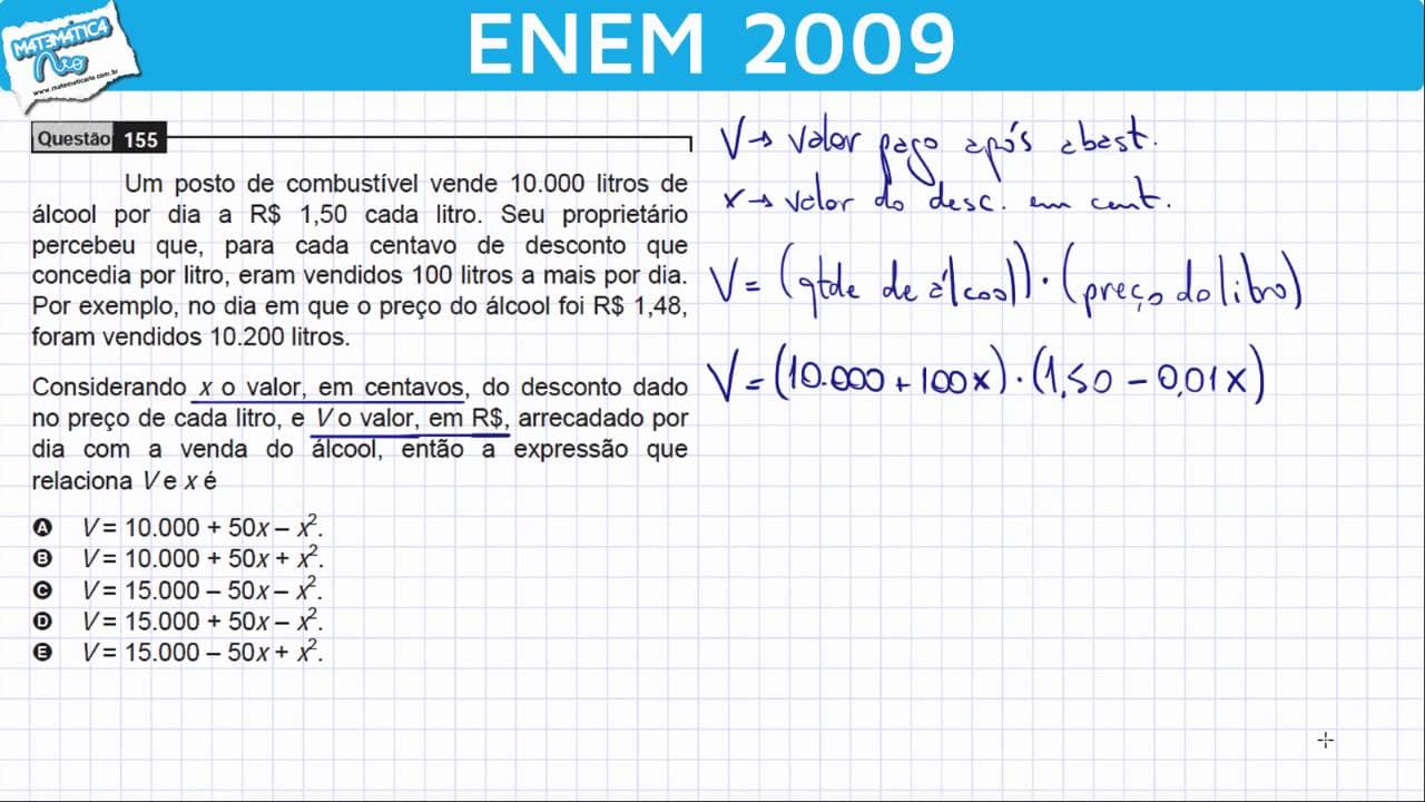 Thumbnail: ENEM 2009 Matemática #20 - Determinando a Lei de Formação de uma Função Quadrática