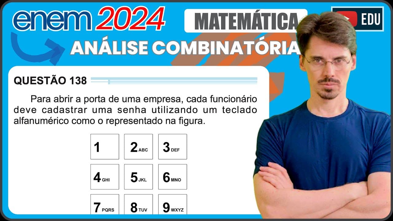 Thumbnail: [ENEM 2024] 138 📘 ANÁLISE COMBINATÓRIA Para abrir a porta de uma empresa, cada funcionário deve