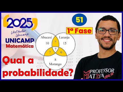Thumbnail da aula: Questão 51 UNICAMP 2025 | Probabilidade com Diagrama de Venn | 1ª Fase Matemática