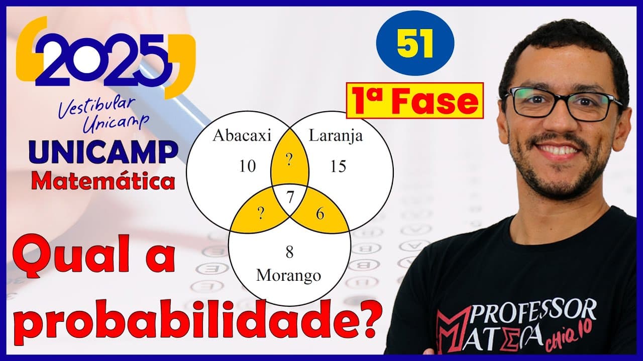 Thumbnail: Questão 51 UNICAMP 2025 | Probabilidade com Diagrama de Venn | 1ª Fase Matemática