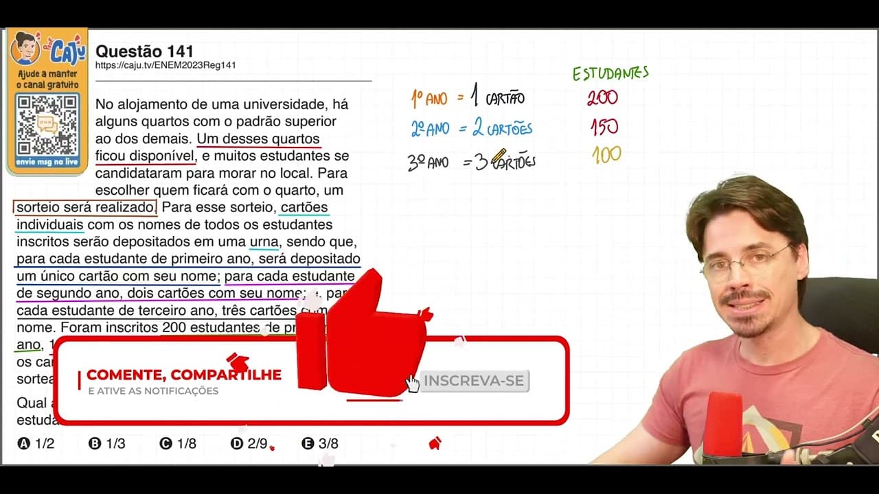 Thumbnail: [ENEM 2023] 141 📘 PROBABILIDADE No alojamento de uma universidade, há alguns quartos com o padrão