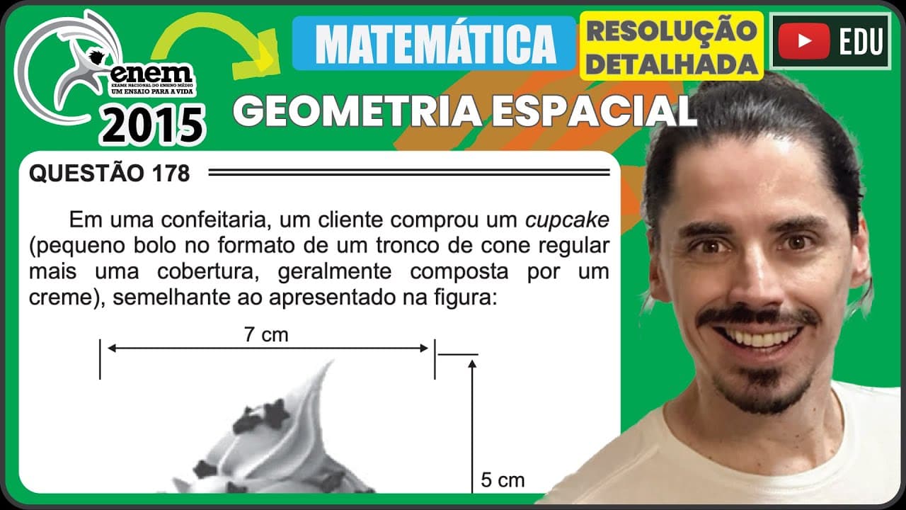 Thumbnail: [ENEM 2015 PPL] 178 📘 GEOMETRIA ESPACIAL Em uma confeitaria, um cliente comprou um cupcake (pequeno