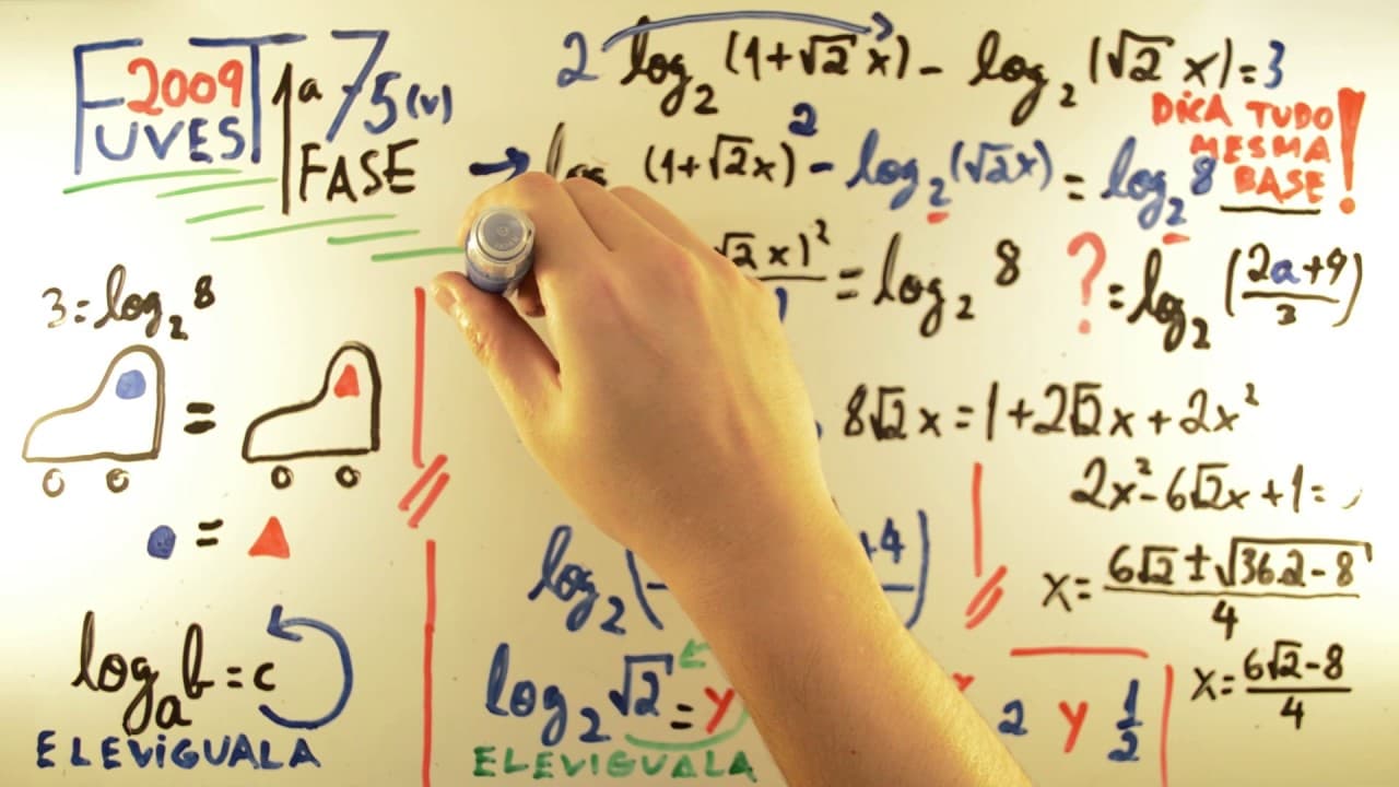 Thumbnail: FUVEST 2009 - Matemática 75 - Equação Logarítmica - 1ª fase Prova V - Aulas A+ Resolve