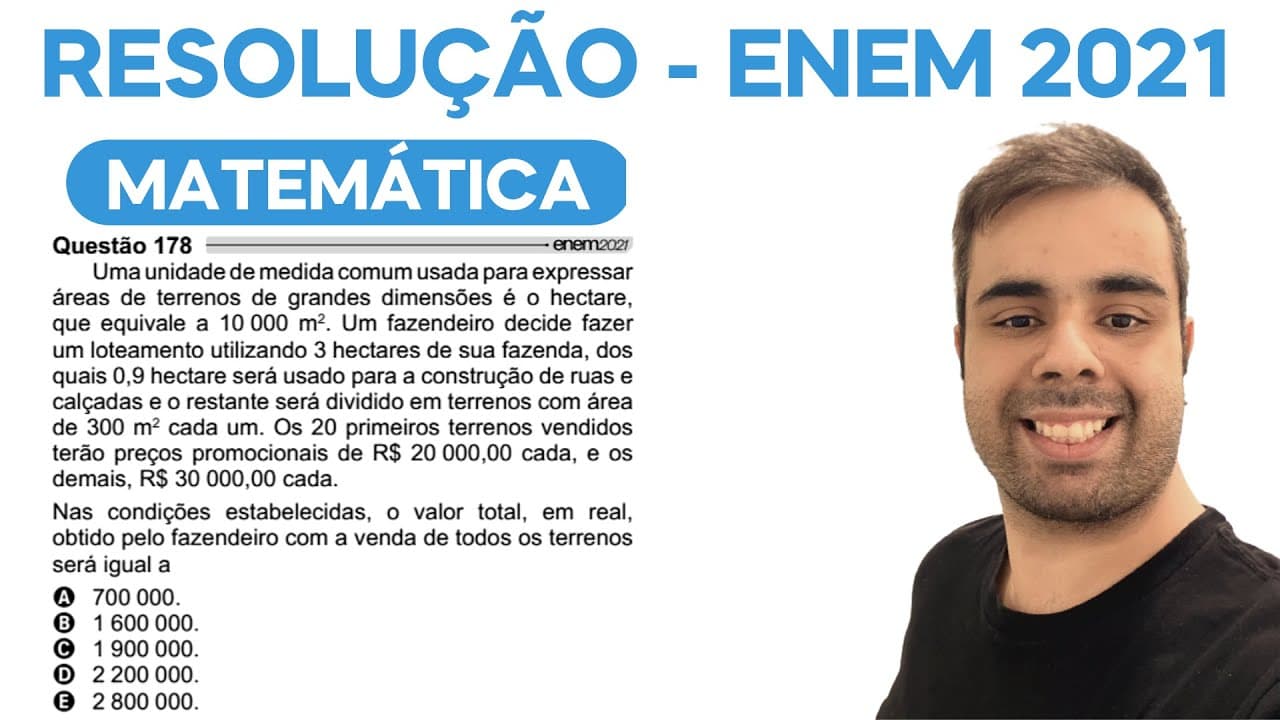 Thumbnail: ENEM 2021 – Uma unidade de medida comum usada para expressar áreas de terrenos de grandes dimensões