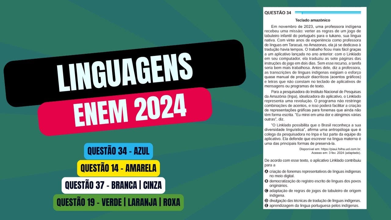 Thumbnail: Resolução questão 34 (PROVA AZUL) | Linguagens ENEM 2024