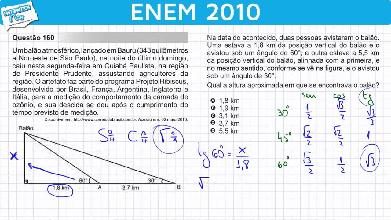 Thumbnail: ENEM 2010 Matemática #25 - Razões Trigonométricas num Triângulo Retângulo