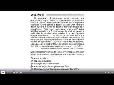 Thumbnail da aula: Questão 91 ENEM 2022 Prova Cinza "O protozoário Trypanosoma cruzi, causador da doença de Chagas(...)