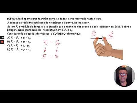 Thumbnail da aula: UFMG: José aperta uma tachinha entre os dedos, como mostrado nesta figura. A cabeça da tachinha ...