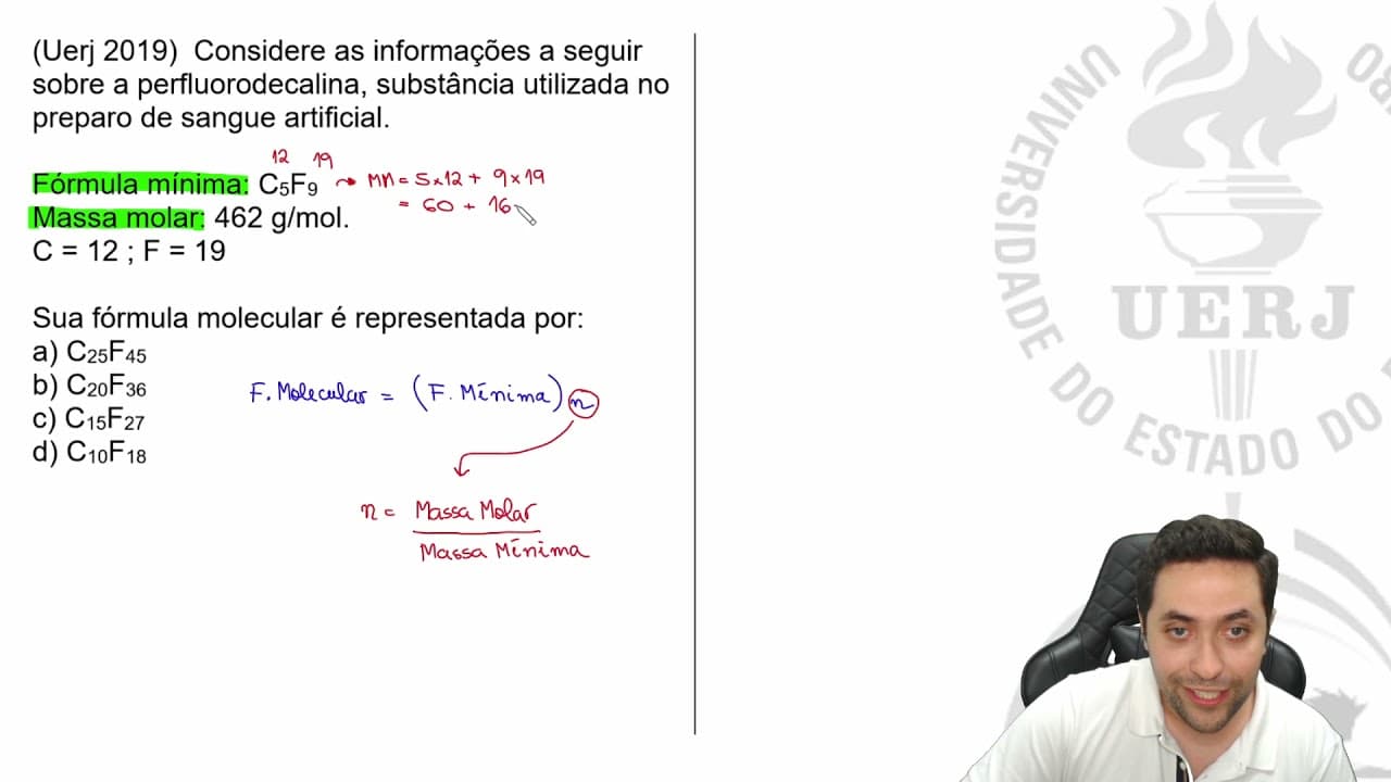 Thumbnail: 🔥 QUÍMICA UERJ: Considere as informações a seguir sobre a perfluorodecalina...
