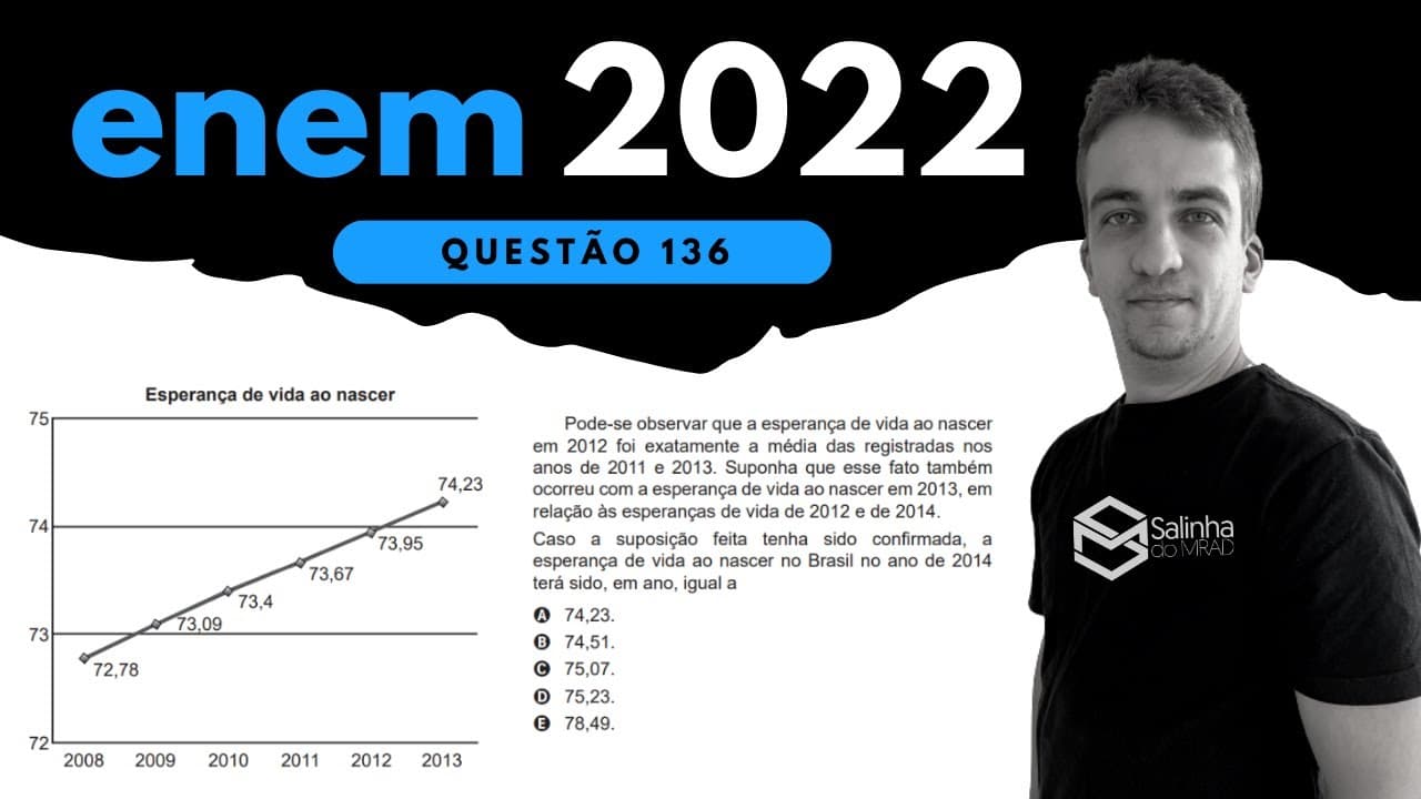Thumbnail: ENEM 2022 - QUESTÃO 136 - ESTATÍSTICA - A esperança de vida ao nascer é o número médio de anos que