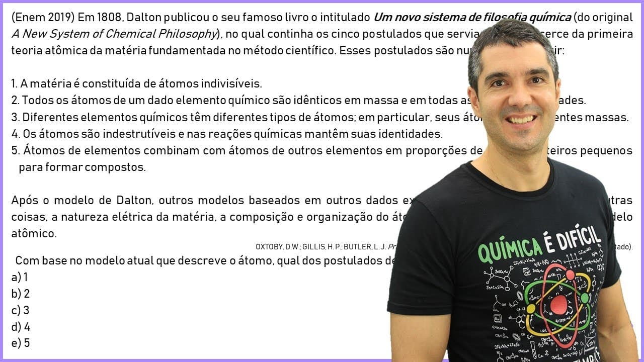 Thumbnail: QUÍMICA ENEM 2019! "Em 1808, Dalton publicou o seu famoso livro..."