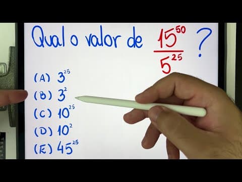 Thumbnail da aula: 🤯 MATEMÁTICA BÁSICA DESBUGADA - 15⁵⁰/5²⁵ = ??? Divisão de potências bugante, você consegue?