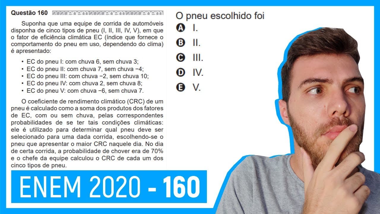 Thumbnail: 🛑Questão 160 Enem 2020 - Resolução Passo a Passo -  Suponha que uma equipe de corrida de ...
