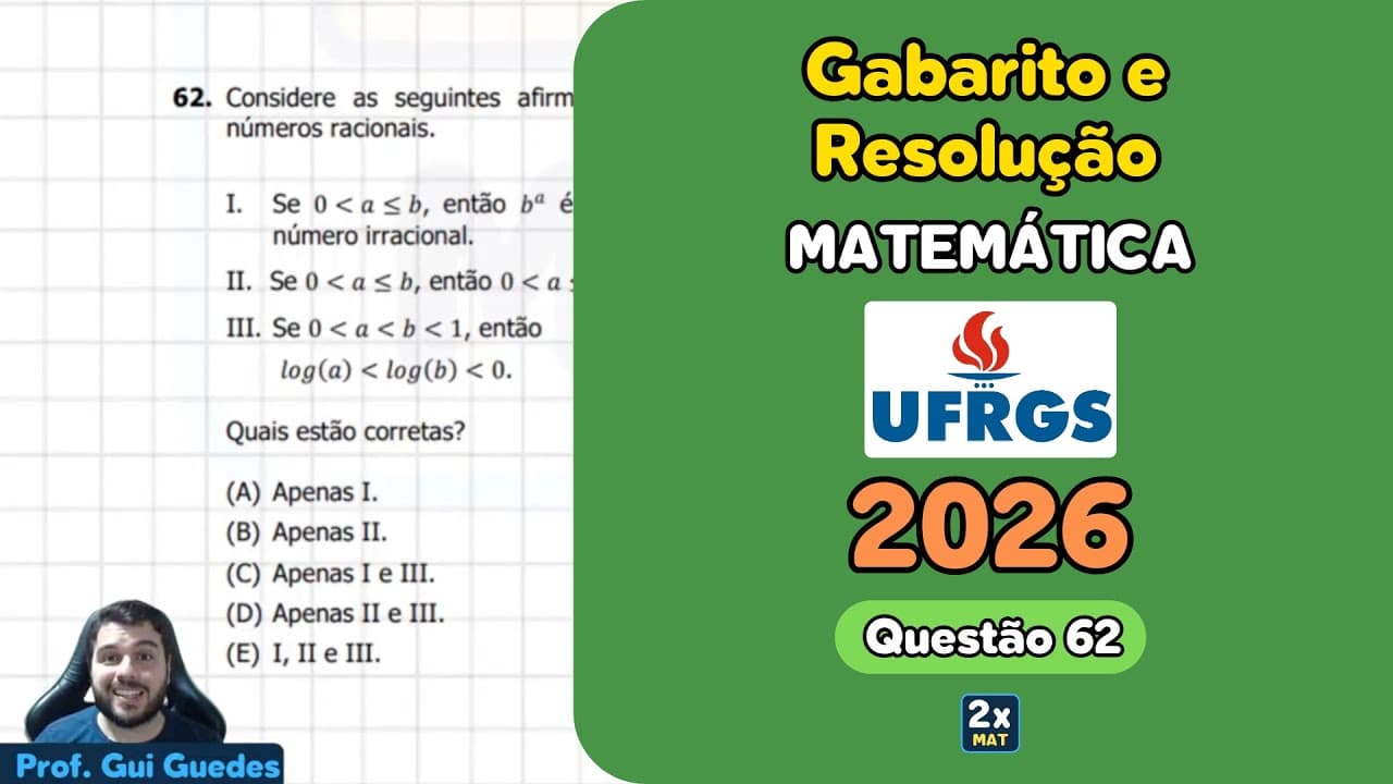 Thumbnail: Resolução e Gabarito Matemática UFRGS 2026 - Questão 62 | Matemática em Dobro