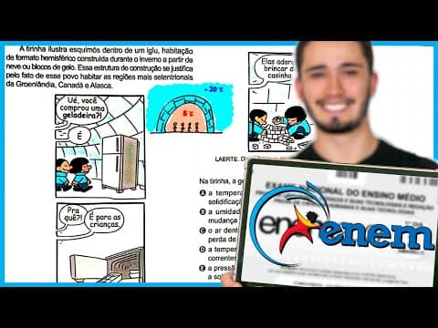 Thumbnail da aula: ENEM 2024 - A tirinha ilustra esquimós dentro de um iglu, habitação de formato hemisférico construíd