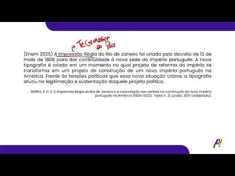 Thumbnail da aula: ENEM 2025 | A Impressão Régia do Rio de Janeiro foi criada pelo decreto de 13 de maio de 1808...