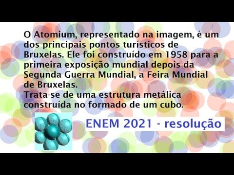 Thumbnail da aula: O Atomium, representado na imagem, é um dos principais pontos turísticos Resolução  Enem 2021