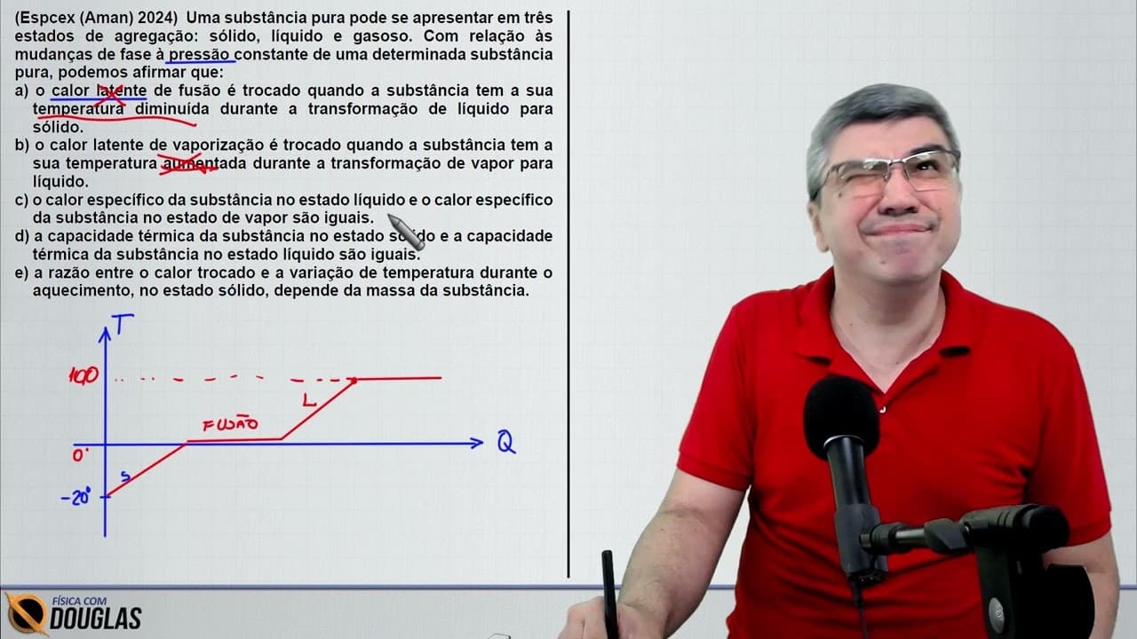 Thumbnail: (Espcex (Aman) 2024) Uma substância pura pode se apresentar em três estados de agregação: sólido,