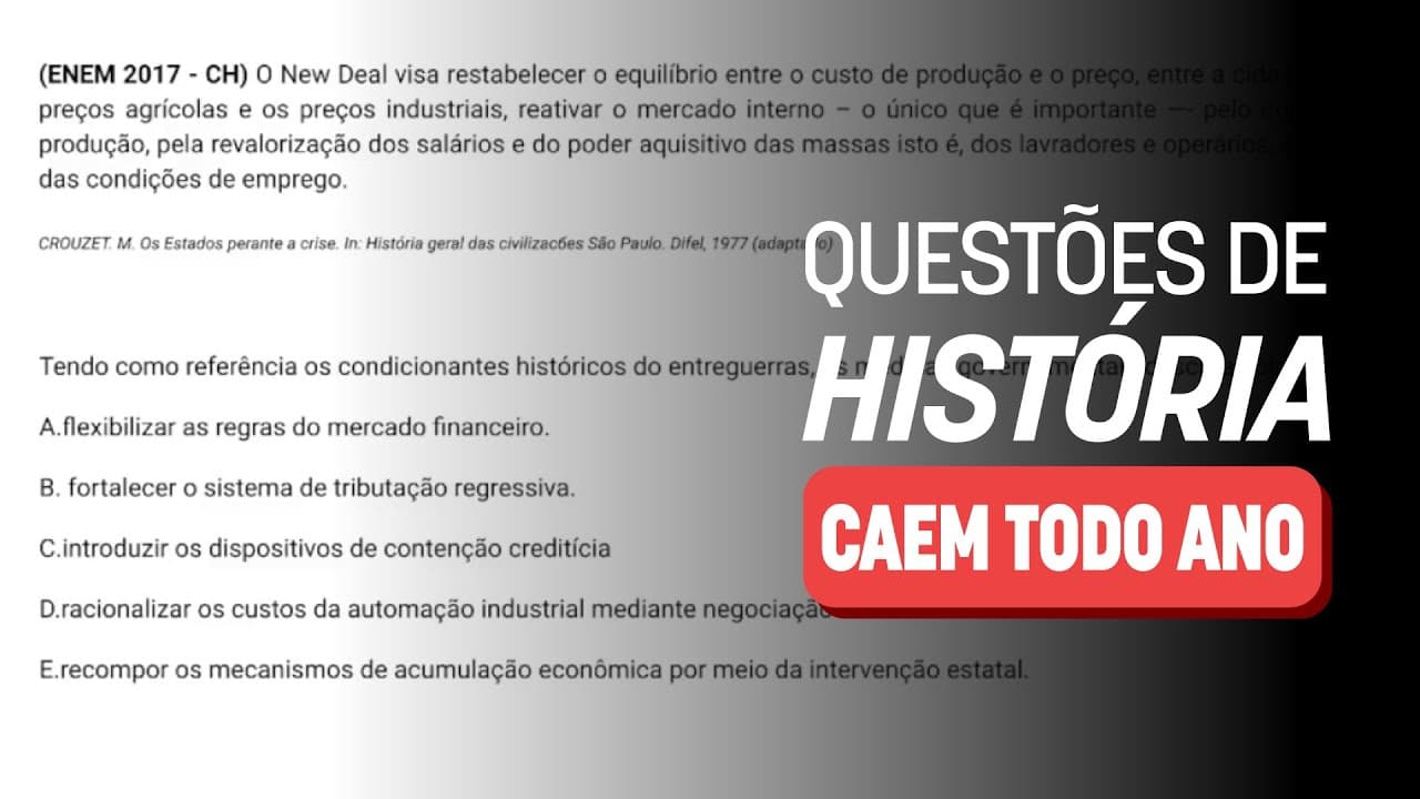 Thumbnail: 🚨 5 Questões de História que você PRECISA acertar! | Revisão ENEM 2024 #JuntosAtéaProva