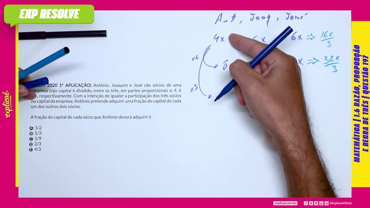 Thumbnail: ANTÔNIO, JOAQUIM E JOSÉ SÃO SÓCIOS DE UMA EMPRESA CUJO(...) | RAZÃO, PROPORÇÃO E REGRA DE TRÊS