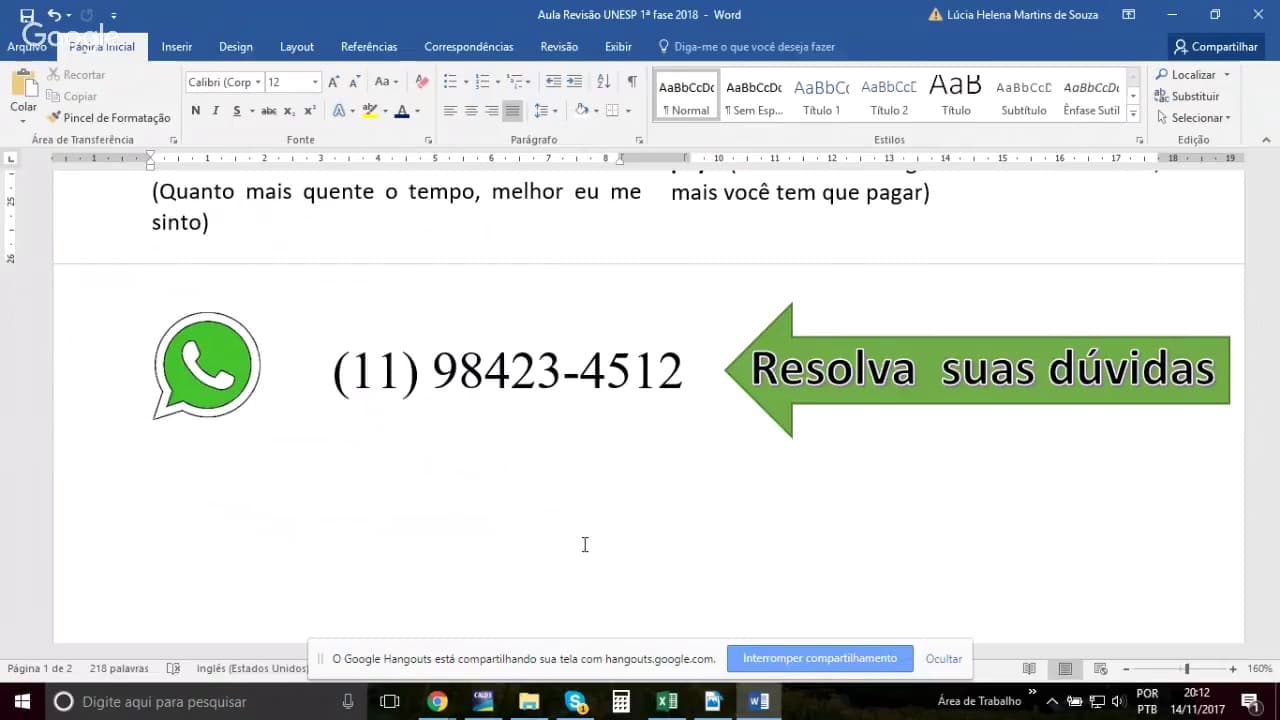 Thumbnail: Revisão de inglês UNESP 2018