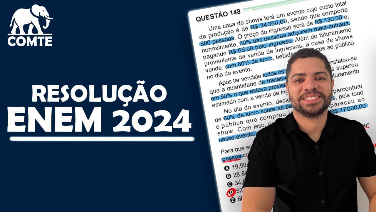 Thumbnail: Questão 148 | Prova Verde ENEM 2024 | Uma casa de shows terá um evento cujo custo total de produção