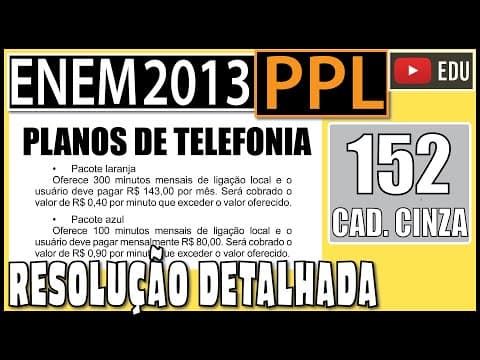 Thumbnail da aula: [ENEM 2013 PPL] 152 📓 ÁLGEBRA Certa empresa de telefonia oferece a seus clientes dois pacotes de