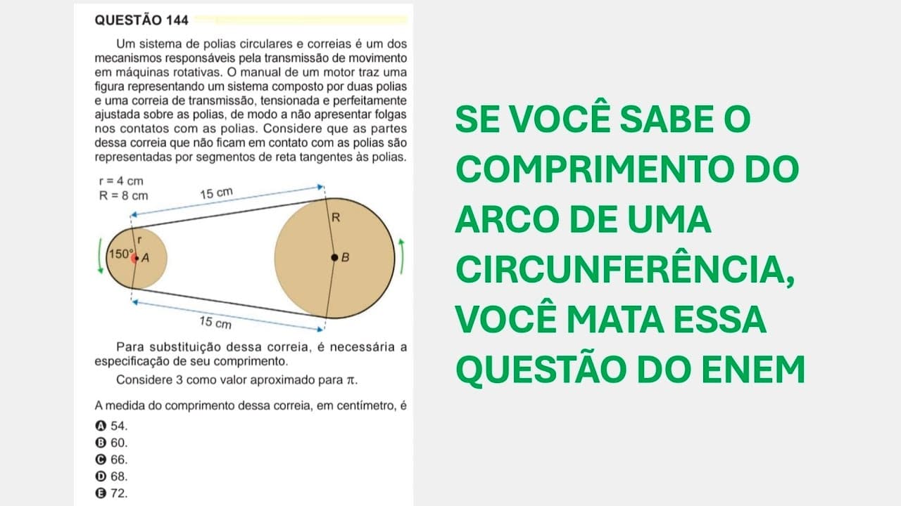 Thumbnail: ENEM 2024 - Matemática - Questão 144 (Caderno Amarelo) Um sistema de polias circulares e correias é