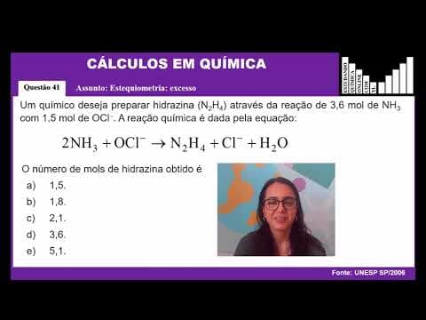 Thumbnail da aula: Exercício 041- UNESP SP/2006 Um químico deseja preparar hidrazina (N2H4) através da reação de 3,6