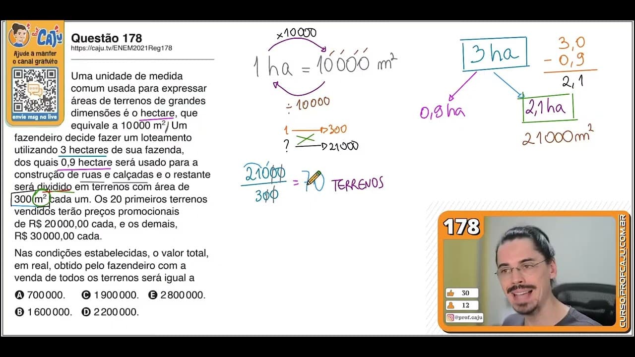 Thumbnail: [ENEM 2021] 178 📘 SISTEMA DE MEDIDAS Uma unidade de medida comum usada para expressar áreas de