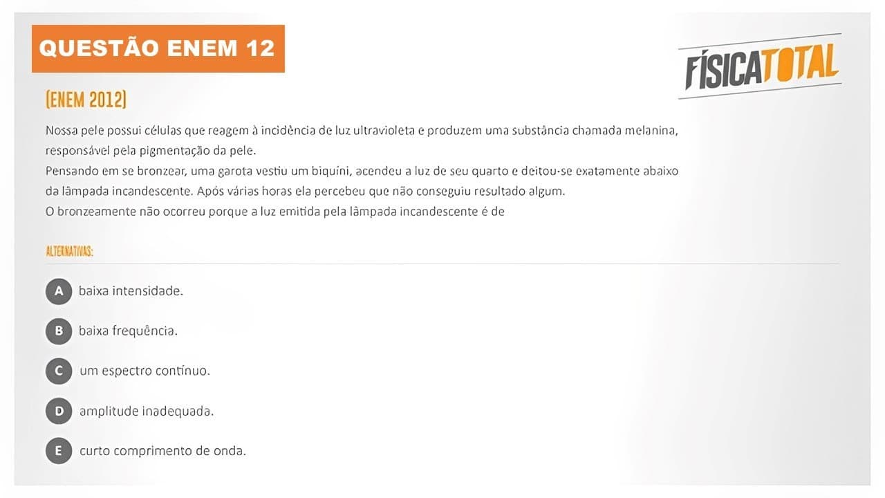 Thumbnail: Lista ENEM Questão 12 Bronzeamento Artificial