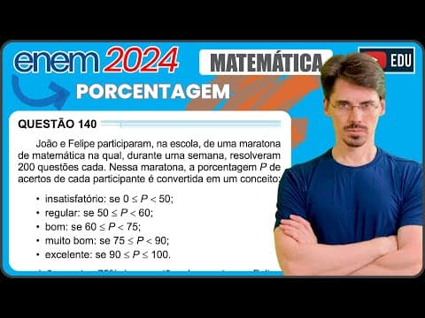 Thumbnail da aula: [ENEM 2024] 140 📘 PORCENTAGEM João e Felipe participaram, na escola, de uma maratona de matemática