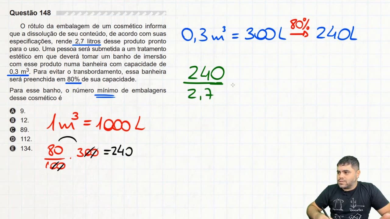 Thumbnail: 🔥 Questão de PORCENTAGEM E UNIDADE DE MEDIDA 148 ENEM 2019 | O rótulo da embalagem de um cosmético