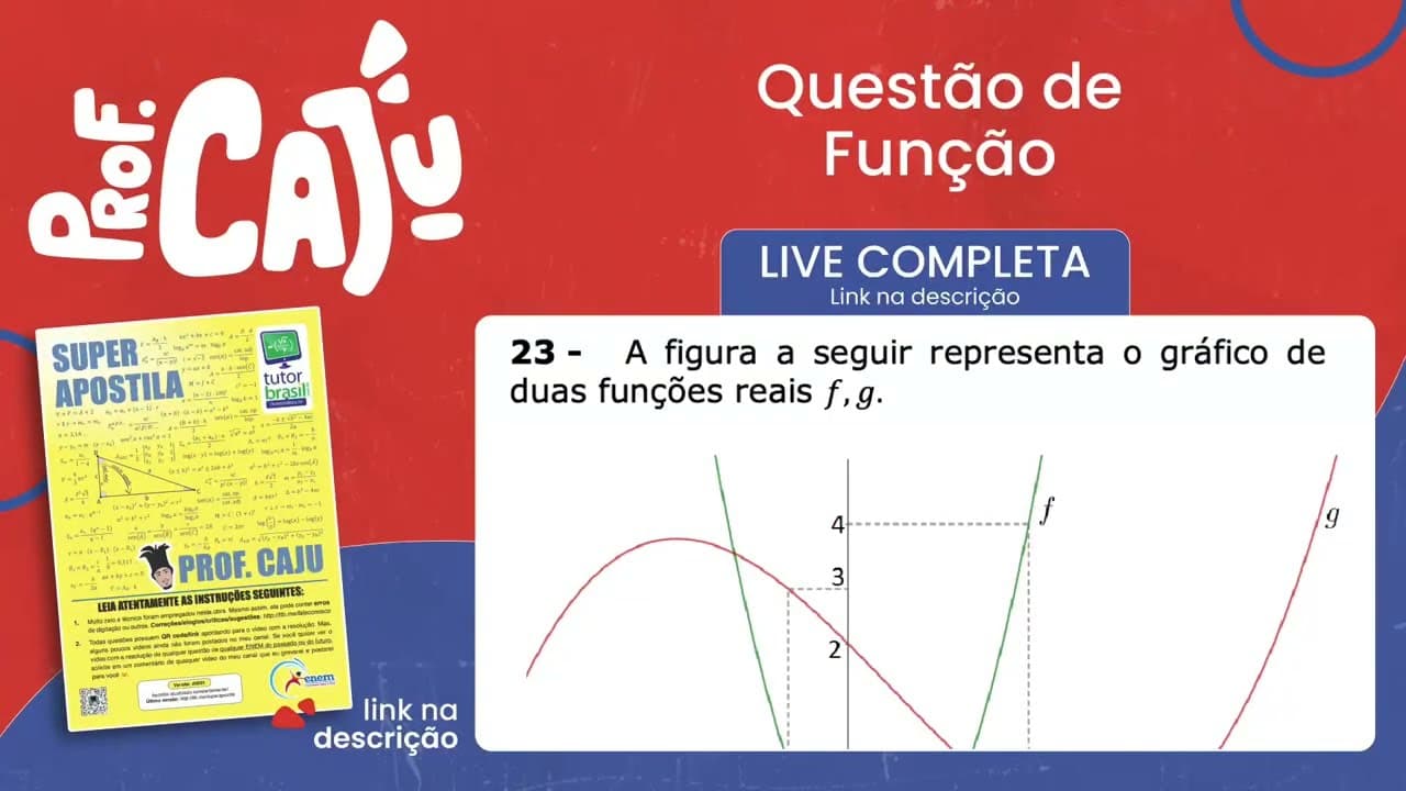 Thumbnail: [UEMS 2022] 23 📘 FUNÇÕES A figura a seguir representa o gráfico de duas funções f, g. Com base nos