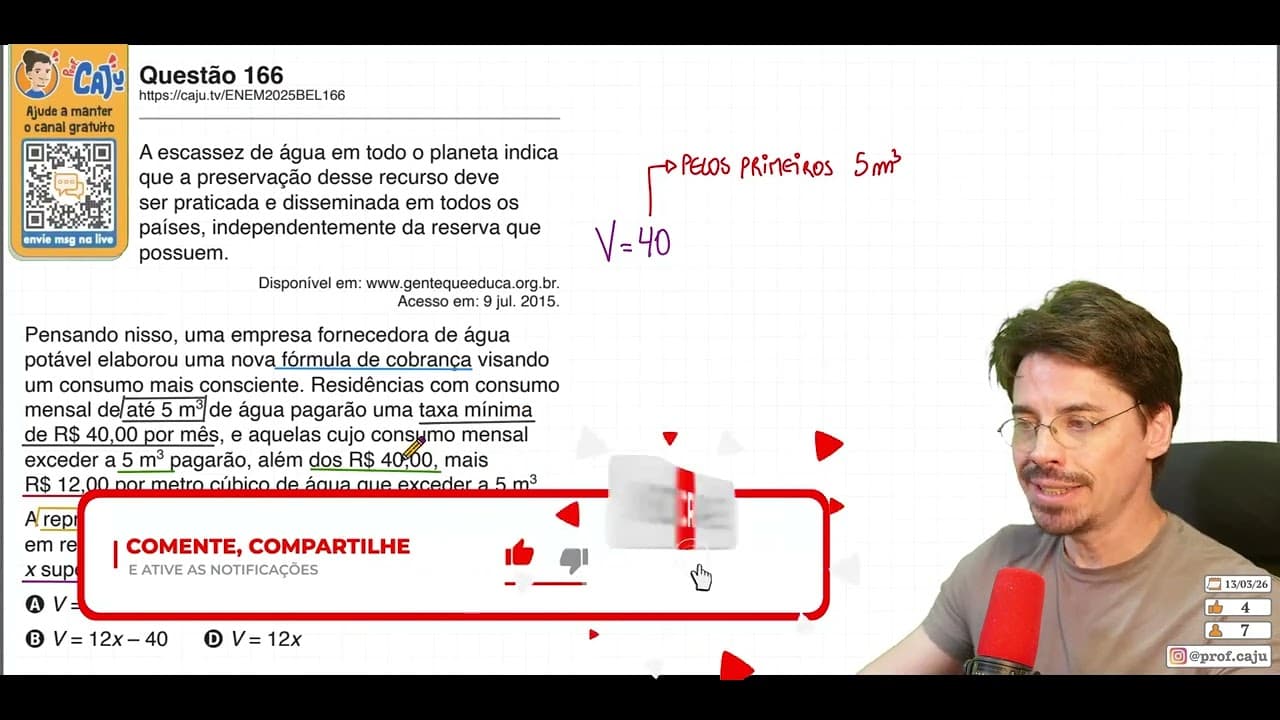 Thumbnail: [ENEM 2025 Belém] 166 📘 ÁLGEBRA A escassez de água em todo o planeta indica que a preservação desse