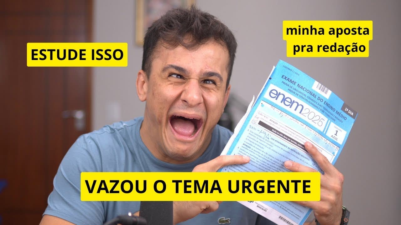Thumbnail: VAZOU O TEMA DA REDAÇÃO ENEM 2025 (MINHA APOSTA DE TEMA)