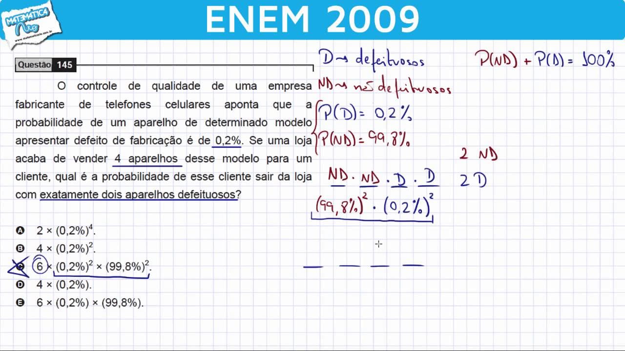 Thumbnail: ENEM 2009 Matemática #10 - Probabilidade e Telefone Celular Defeituoso