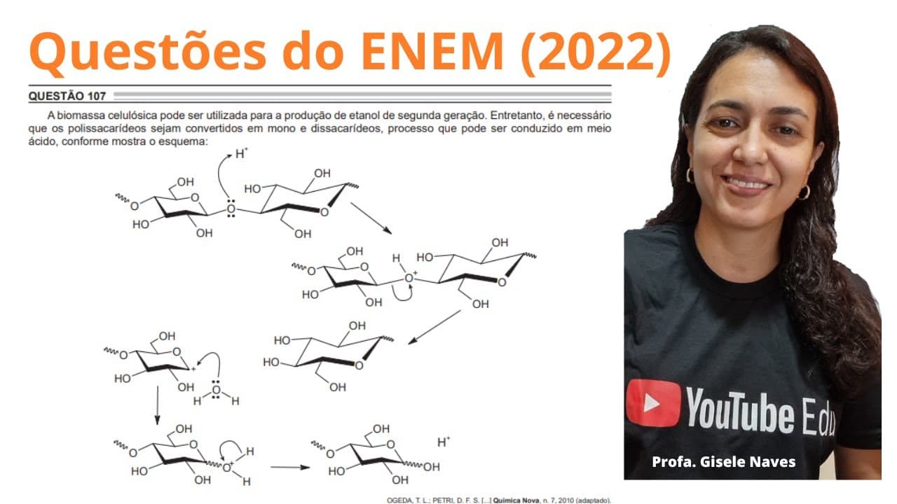 Thumbnail: Correção de química ENEM 2022 - 107 - A biomassa celulósica pode ser utilizada para a...