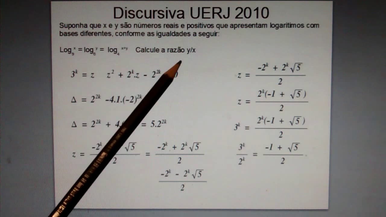Thumbnail: Discursiva UERJ  Equação logaritmica