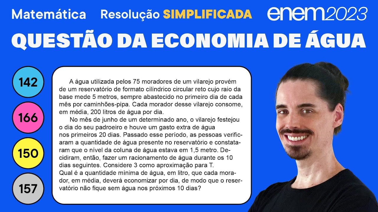Thumbnail: 🔵 Questão da economia de água: ENEM 2023 Matemática (Simplificada) - Cilindros