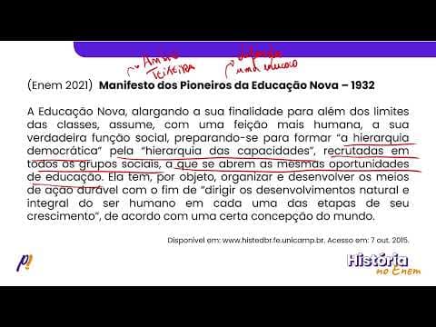 Thumbnail da aula: ENEM 2021 - PRIMEIRA REPÚBLICA. A ERA VARGAS | Manifesto dos Pioneiros da Educação Nova – 1932...
